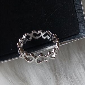 Sterling Silver Heart Band Ring - Size 7 & 8